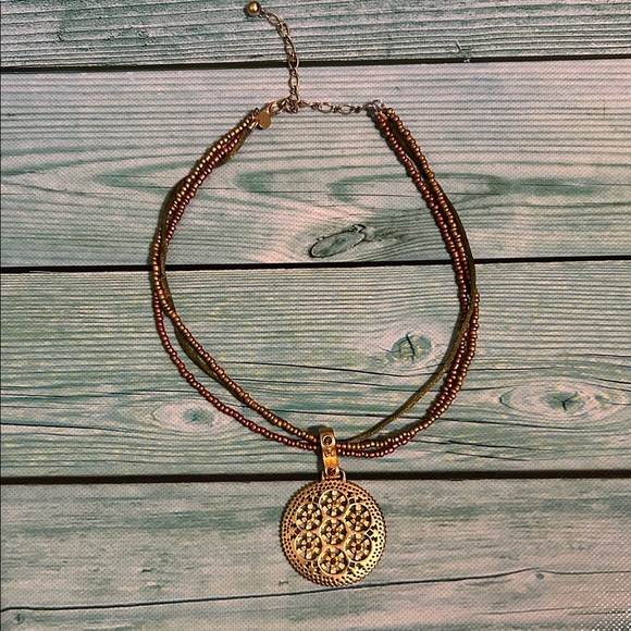 Premier Designs Gold and Brown Beaded Necklace - Picture 1 of 1